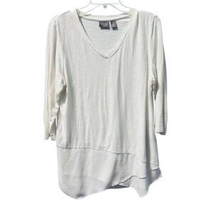 Chicos Womens V-Neck Long Sleeve Top Size M White women blouse tunic